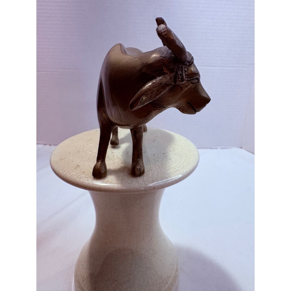 Solid Brass Cow Figurine Statue Metal Animal Decor Sculpture Vintage - Picture 2 of 9